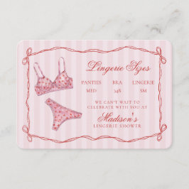 Tarjeta De Recepción Pink & Red Heart Lingerie Sizes Shower Bow