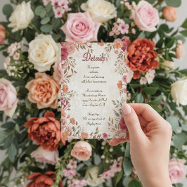 Tarjeta De Recepción Pink & Red Romantic Spring Floral QR Code Wedding