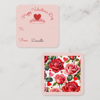 Tarjeta De Recepción Pink & Red Roses Heart Crown Classroom Valentine