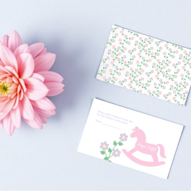 Tarjeta De Recepción Pink Rocking Horse Girl Baby Shower Diaper Raffle (Subido por el creador)