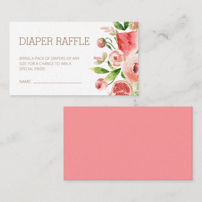 Tarjeta De Recepción Pink Rose Floral Greenery Baby Diaper Raffle (Anverso / Reverso)