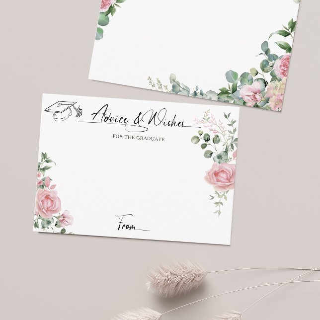 Tarjeta De Recepción Pink Roses Script Advice And Wishes Graduation (Subido por el creador)