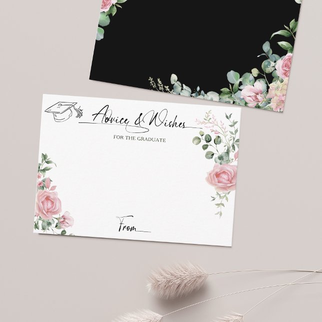 Tarjeta De Recepción Pink Roses Script Advice And Wishes Graduation (Subido por el creador)