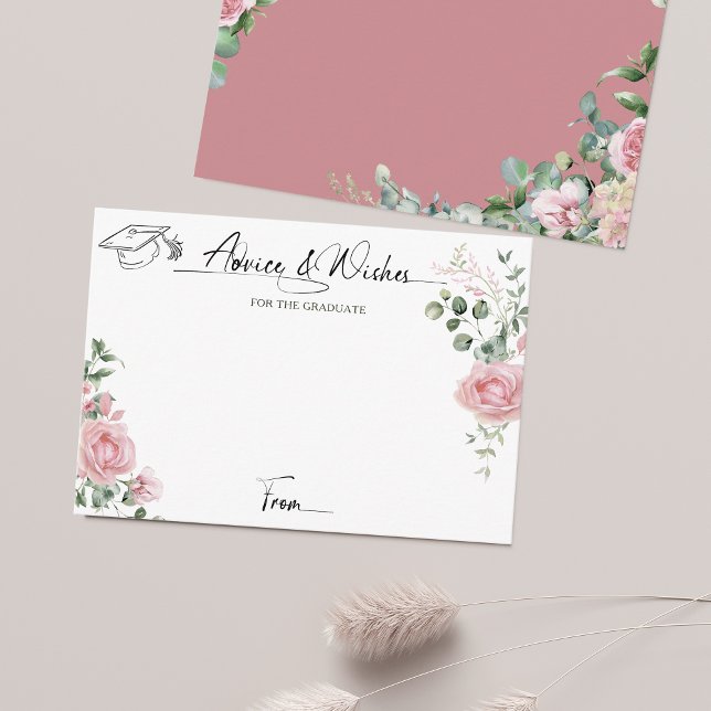 Tarjeta De Recepción Pink Roses Script Advice And Wishes Graduation (Subido por el creador)