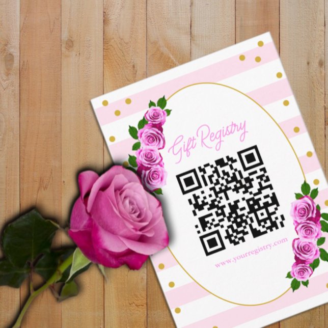 Tarjeta De Recepción Pink Roses Striped Graduation Brunch Registry (Subido por el creador)