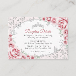 Tarjeta De Recepción Pink Silver Quinceanera Reception Details
