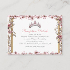 Tarjeta De Recepción Pink Silver Tiara Floral Quinceañer Enclosure Card