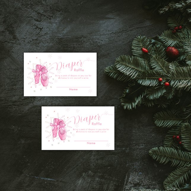 Tarjeta De Recepción Pink Snowflake Ballerina Diaper Raffle Baby Shower (Pink Snowflake Ballerina Diaper Raffle Baby Shower Enclosure Card)