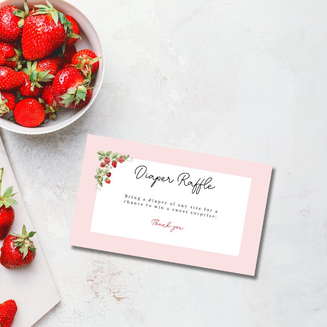 Tarjeta De Recepción Pink Strawberry Baby Shower Diaper Raffle (Berry Sweet Baby Shower Diaper Raffle Enclosure Card)
