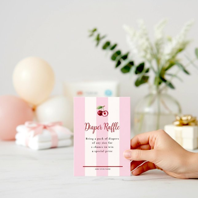 Tarjeta De Recepción Pink Stripe Cherry Accent Diaper Raffle  (Subido por el creador)