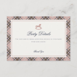 Tarjeta De Recepción Pink Tartan Plaid Rocking Horse Detail Insert Card
