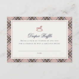 Tarjeta De Recepción Pink Tartan Plaid Rocking Horse Diaper Raffle Card
