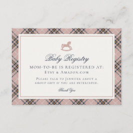Tarjeta De Recepción Pink Tartan Plaid Vintage Rocking Horse Registry