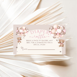 Tarjeta De Recepción Pink Teddy Bear Balloon Baby Shower Diaper Raffle