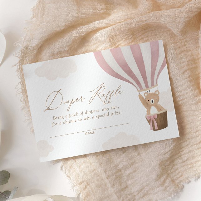 Tarjeta De Recepción Pink Teddy Bear Hot Air Balloon Diaper Raffle (Subido por el creador)