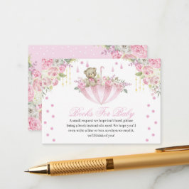Tarjeta De Recepción Pink Umbrella Teddy Bear Books para bebé
