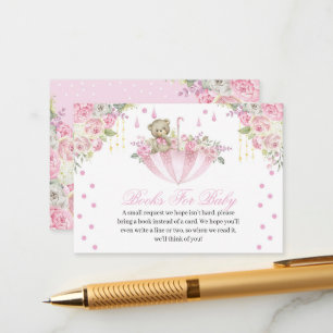 Tarjeta De Recepción Pink Umbrella Teddy Bear Books para bebé
