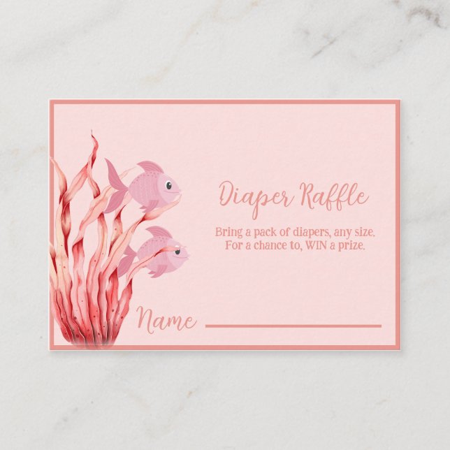 Tarjeta De Recepción Pink Under Sea baby Shower Diaper Raffle (Anverso)