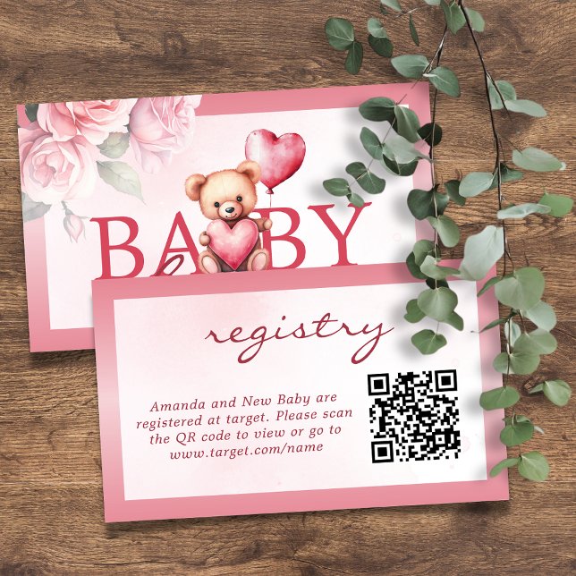 Tarjeta De Recepción Pink Valentine Teddy Bear Registry Baby Shower (Subido por el creador)