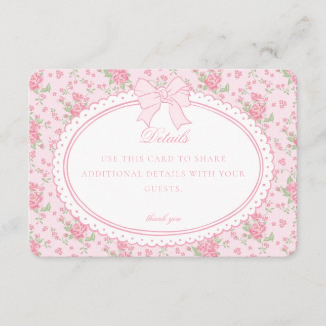 Tarjeta De Recepción Pink Vintage Fancy Floral Details Card Invite (Anverso)