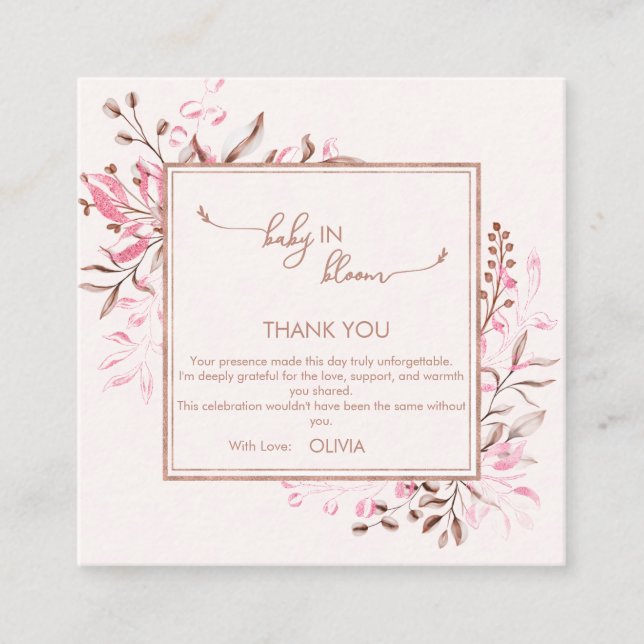 Tarjeta De Recepción Pink Wildflower Baby in Bloom Thank You  (Anverso)