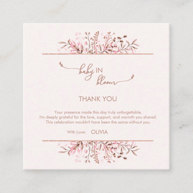 Tarjeta De Recepción Pink Wildflower Baby in Bloom Thank You  (Anverso)