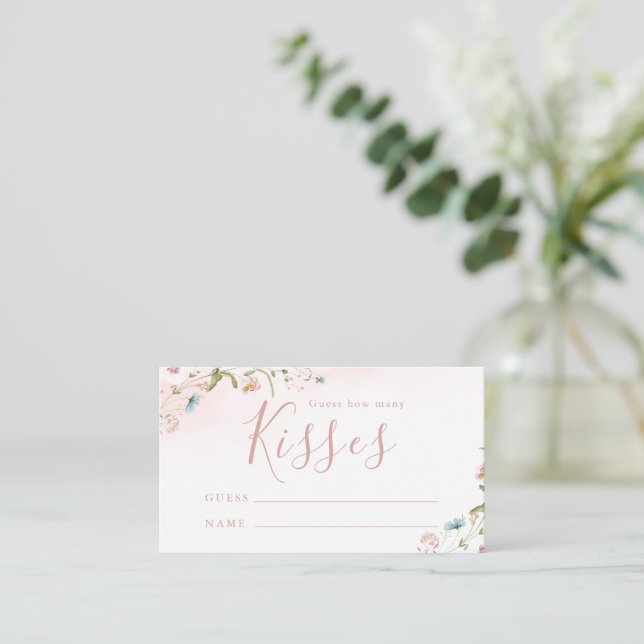 Tarjeta De Recepción Pink Wildflower boho adivina cuántos besos de jueg (Anverso de pie)