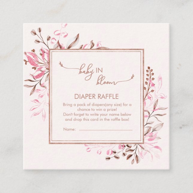 Tarjeta De Recepción Pink Wildflower Border Baby in Bloom Diaper Raffle (Anverso)