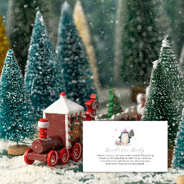 Tarjeta De Recepción Pink Winter Skate Penguin Books for Baby Shower