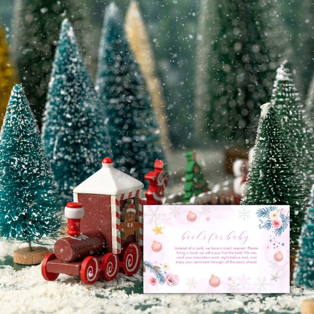 Tarjeta De Recepción Pink Winter Snowflake Floral Books Baby Shower  (Pink Winter Snowflake Floral Books Baby Shower Enclosure Card)