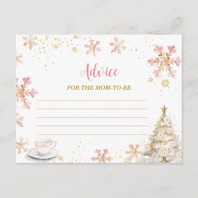 Tarjeta De Recepción Pink Winter Tea Party Baby Shower Advice For Mom (Anverso)