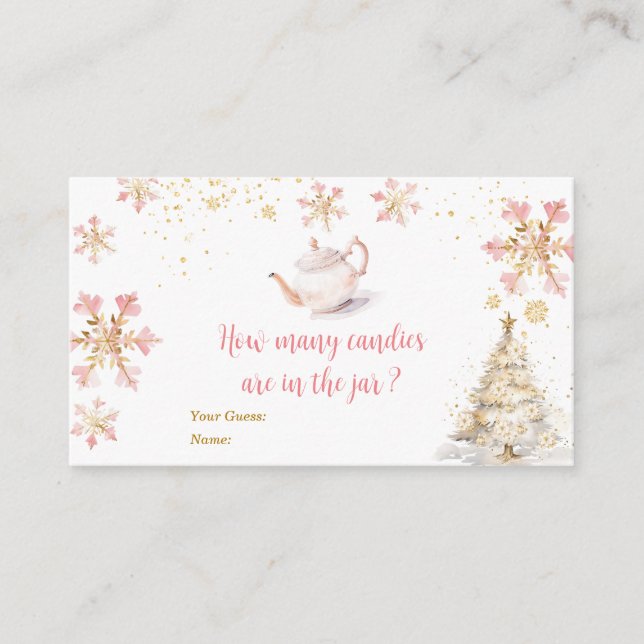 Tarjeta De Recepción Pink Winter Tea Party Baby Shower How Many Candies (Anverso)