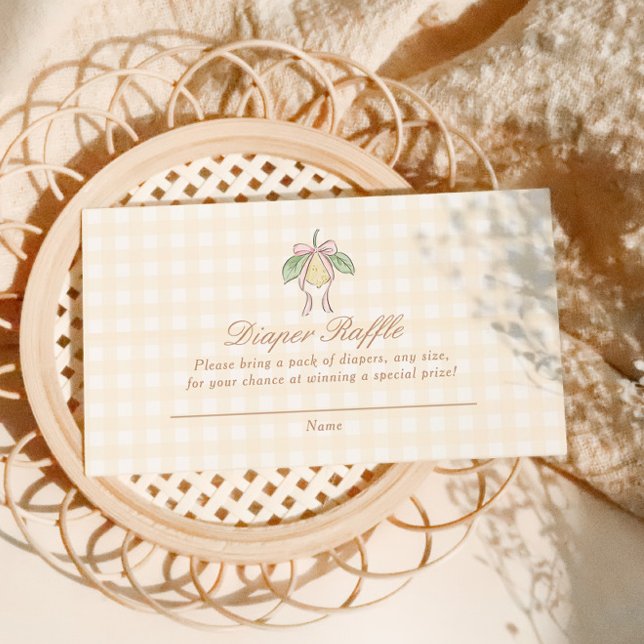 Tarjeta De Recepción Pink & Yellow Lemon Bow Diaper Raffle (Subido por el creador)