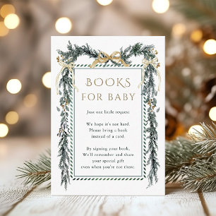 Tarjeta De Recepción Pino de Navidad lazo dorado guirnalda libros para