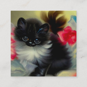 Tarjeta De Recepción Pintura de gatito blanco y negro vintage