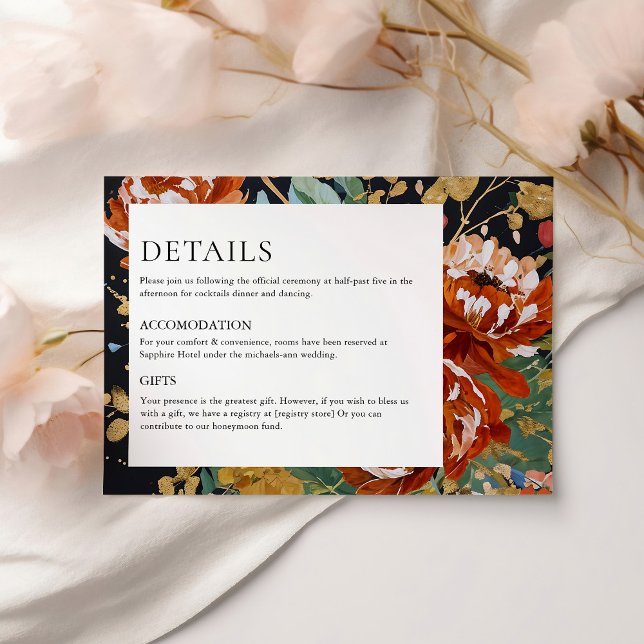 Tarjeta De Recepción Pintura nupcial floral de peonías naranja quemada  (Subido por el creador)