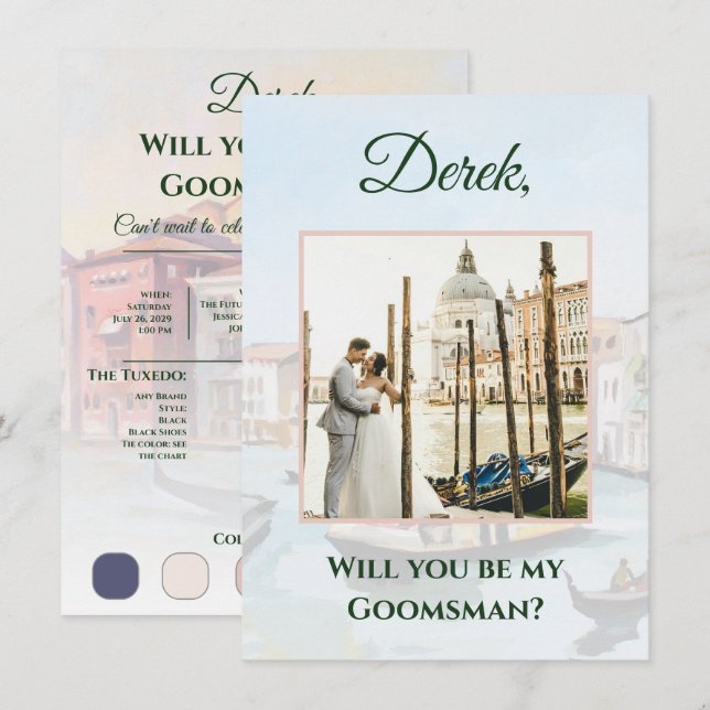 Tarjeta De Recepción Pinturas de la propuesta de Venecia Groomsman Tarj (Anverso / Reverso)