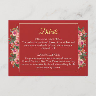 Tarjeta De Recepción Pionero floral rosa detalles modernos de boda chin