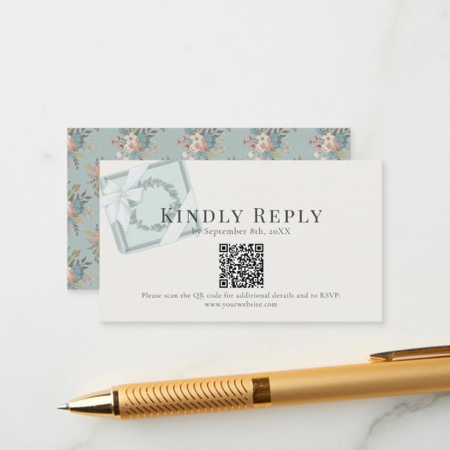 Tarjeta De Recepción Pistachio Caja de Regalo Verde Código QR RSVP (Anverso/Reverso In Situ)