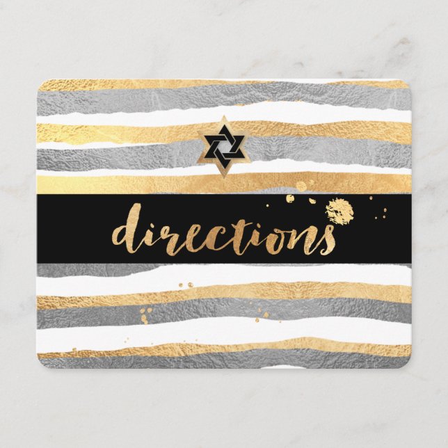 Tarjeta De Recepción PixDezines direcciones/plateado/oro/rayas/mitzvah (Anverso)