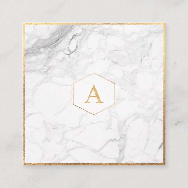 Tarjeta De Recepción PixDezines MONOGRAM DESEANDO BIEN/MÁRMOL+ORO (Anverso)