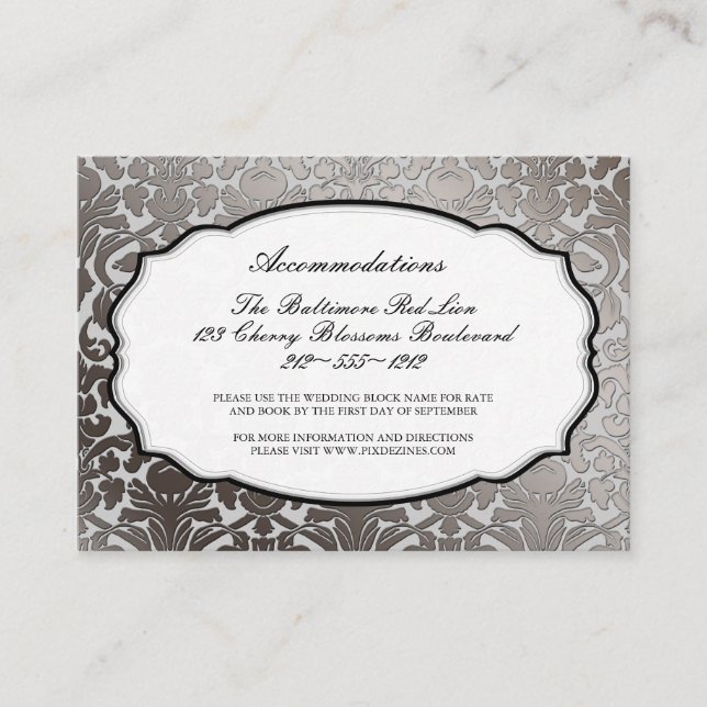 Tarjeta De Recepción PixDezines platinum flora damasco/alojamiento (Anverso)