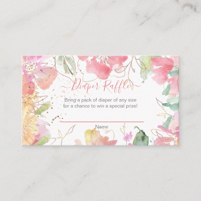 Tarjeta De Recepción PixDezines Watercolor Sweetpeas, Diaper Raffle (Anverso)