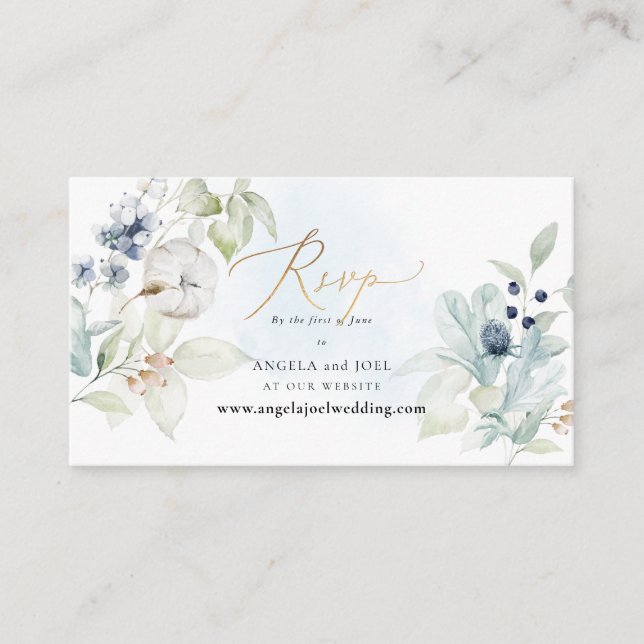 Tarjeta De Recepción PixDezines Web RSVP Dusty Blue Winter Cotton (Anverso)