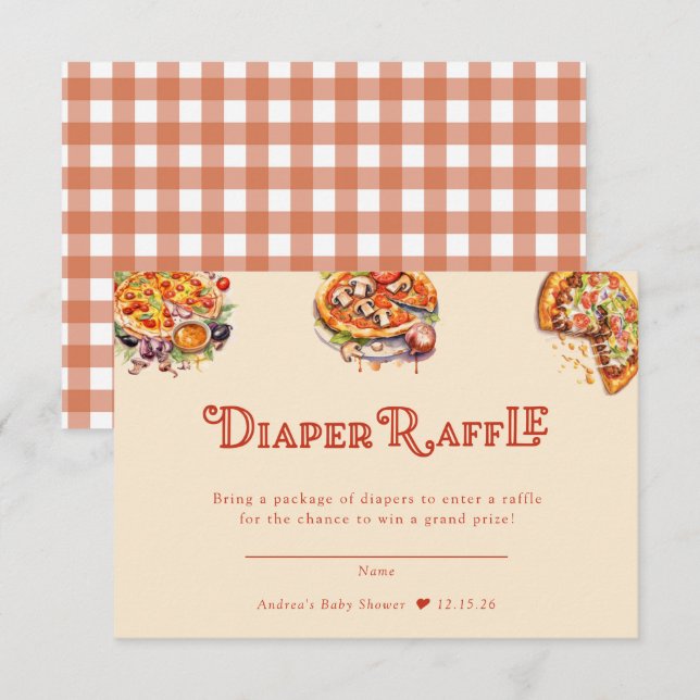 Tarjeta De Recepción Pizza | Baraja | Diaper Raffle Baby Shower (Anverso / Reverso)