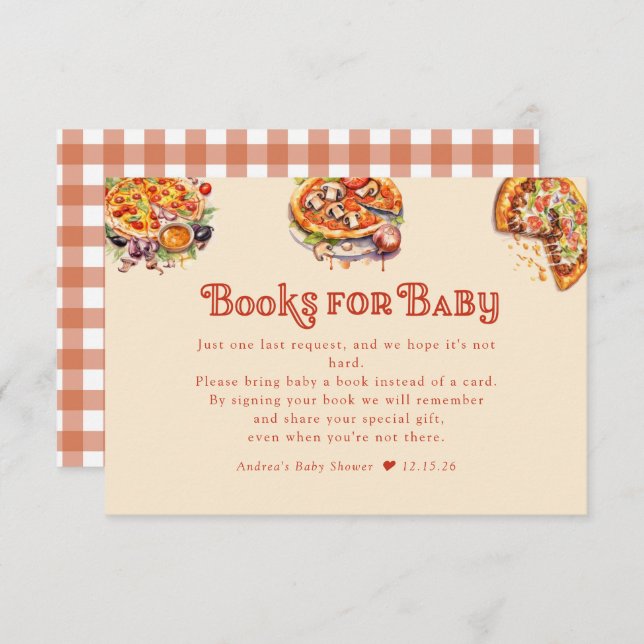 Tarjeta De Recepción Pizza | Baraja | Libros para Baby Baby Shower (Anverso / Reverso)