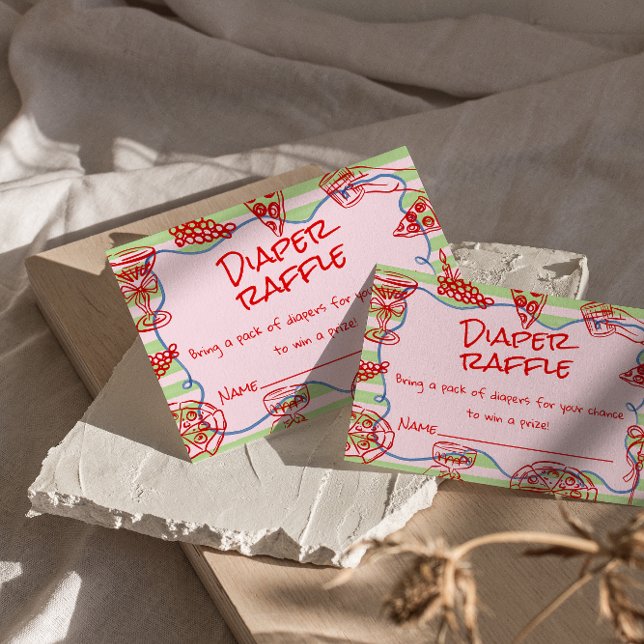 Tarjeta De Recepción Pizza rosa dibujada a mano Ciao Baby Diaper Raffle (Subido por el creador)