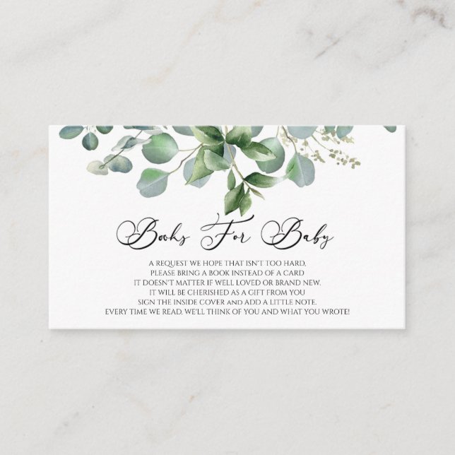 Tarjeta De Recepción Planta Verde De Eucalipto Libros De Baby Shower Pa (Anverso)