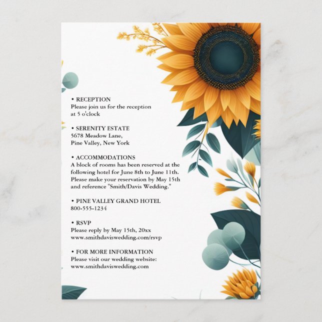 Tarjeta De Recepción Plantas Boda de girasol de jardín rústico (Anverso)