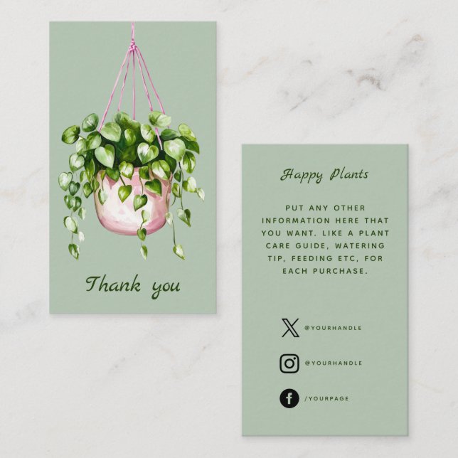 Tarjeta De Recepción Plantas colgantes de acuarela Gracias (Anverso / Reverso)